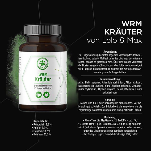 WRM Kräuter - bei einer Wurmkur für Hund und Katze - Für 8 WRM-Kuren - 50g